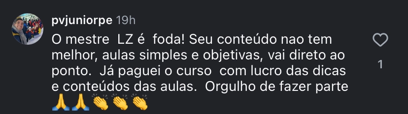 Print de depoimento de aluno da LZ Academy