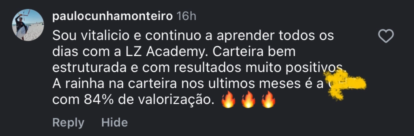 Print de depoimento de aluno da LZ Academy