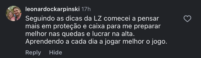 Print de depoimento de aluno da LZ Academy