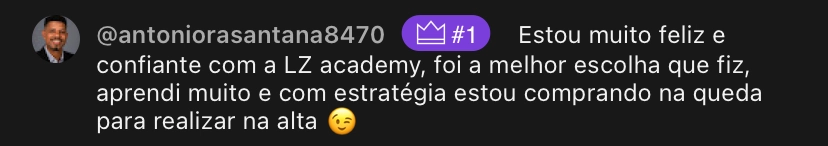 Print de depoimento de aluno da LZ Academy