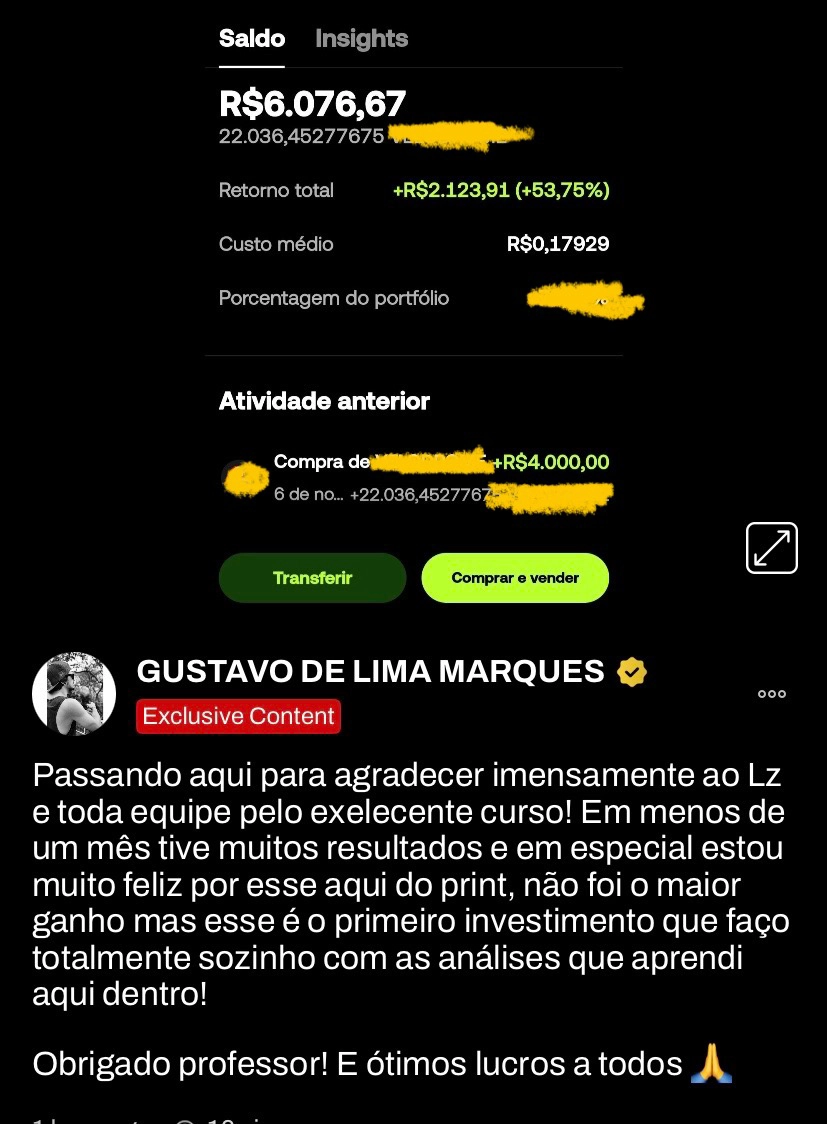 Print de depoimento de aluno da LZ Academy