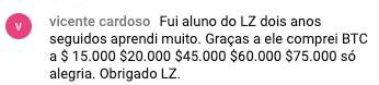 Print de depoimento de aluno da LZ Academy