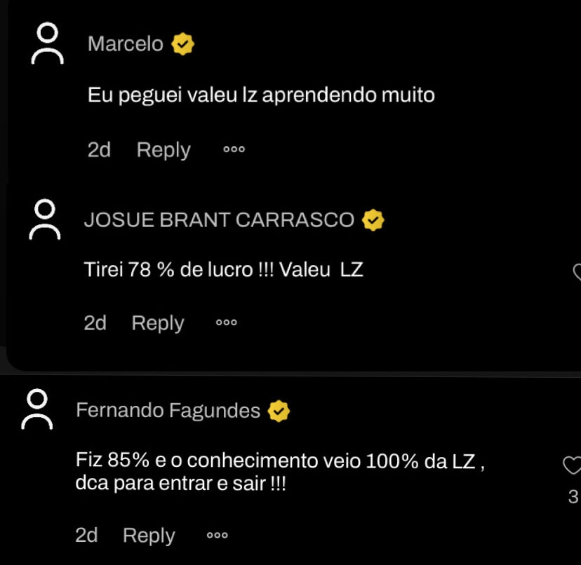 Print de depoimento de aluno da LZ Academy
