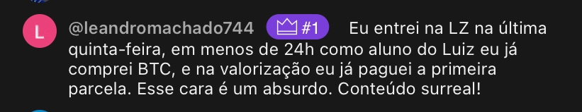 Print de depoimento de aluno da LZ Academy