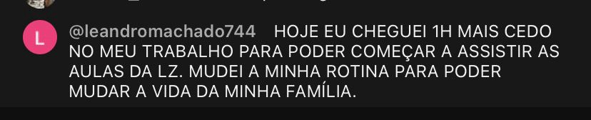 Print de depoimento de aluno da LZ Academy