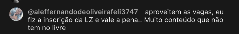 Print de depoimento de aluno da LZ Academy
