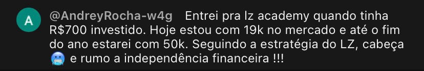 Print de depoimento de aluno da LZ Academy