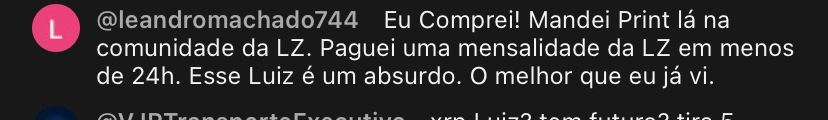 Print de depoimento de aluno da LZ Academy